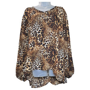 Ashley Stewart Women Plus 18/20 Animal Print Long Sleeve Drape Back Blouse EUC